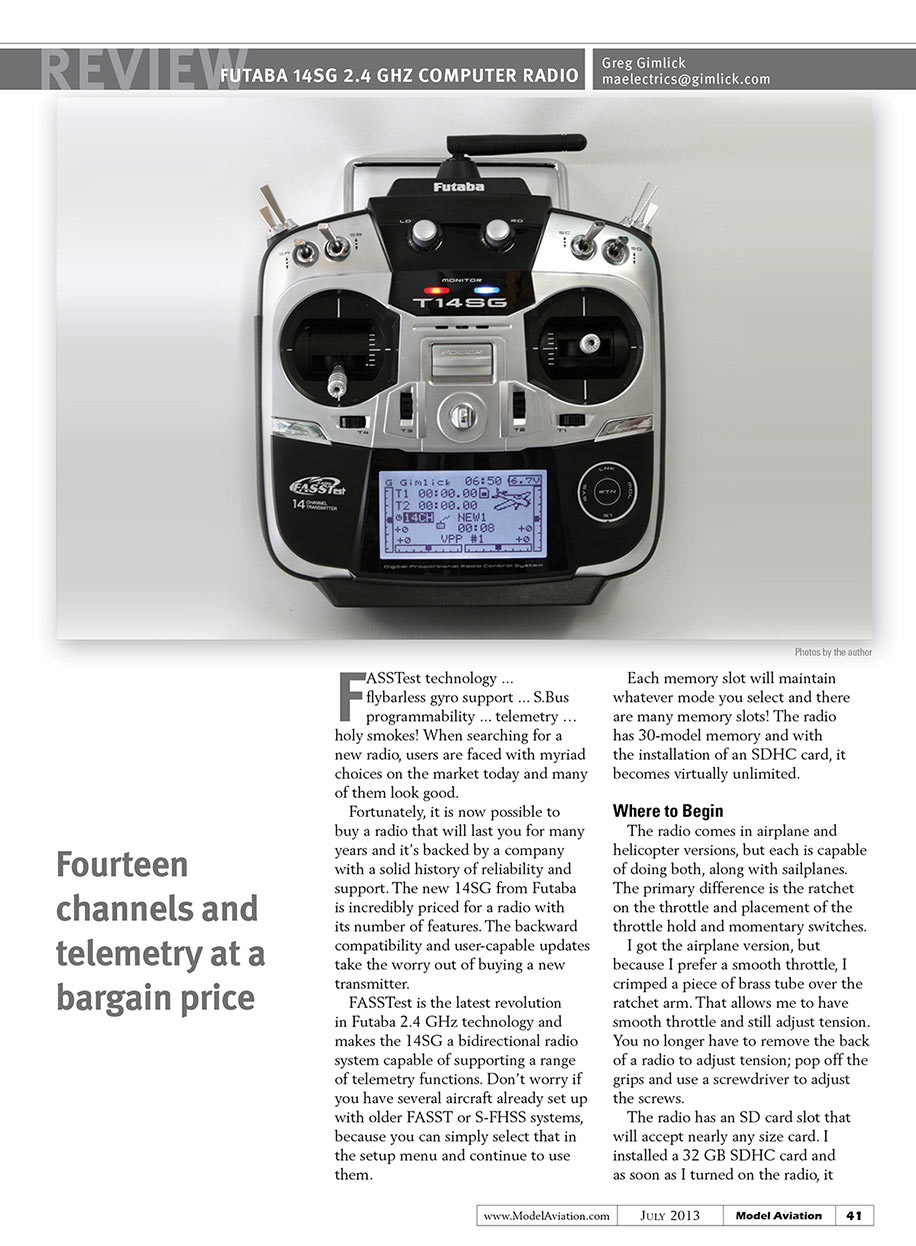 REVIEW Futaba 14SG 2.4 GHZ computer radio 2013/07 | Model Aviation